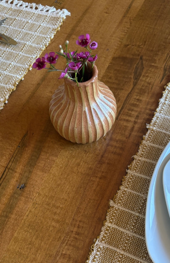 Ribbed ceramic bud vase, Handmade in Nepal.