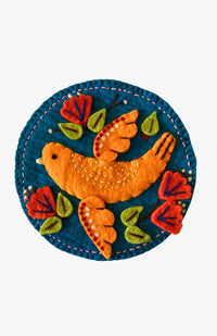 felted wool embroidered bird trivet fair trade Nepal