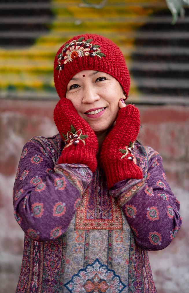 wool knit hat with beaded embroidery nepal