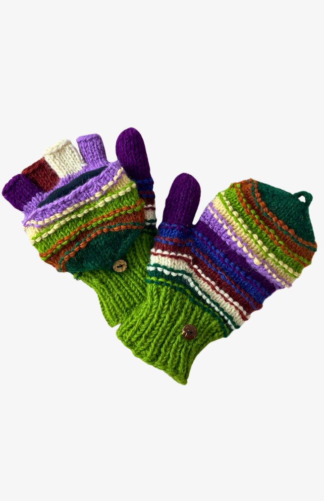 wool colorful glittens fair trade Nepal