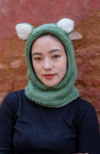 balaclava knit hood with ears fleece lined fair trade Nepal