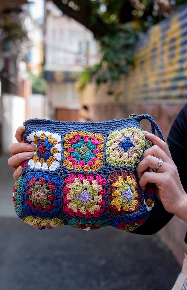 cotton granny square toiletry bag fair trade Nepal