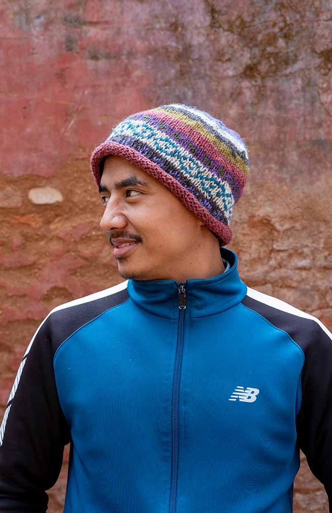 Handmade Hemp + Wool Knit Roll Hat, Fleece Lined, Fair Trade