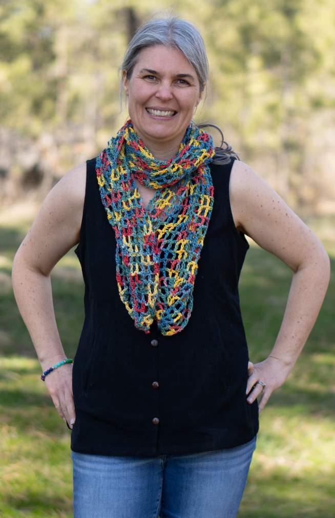 Cotton and viscose mix crocheted rectangular scarf