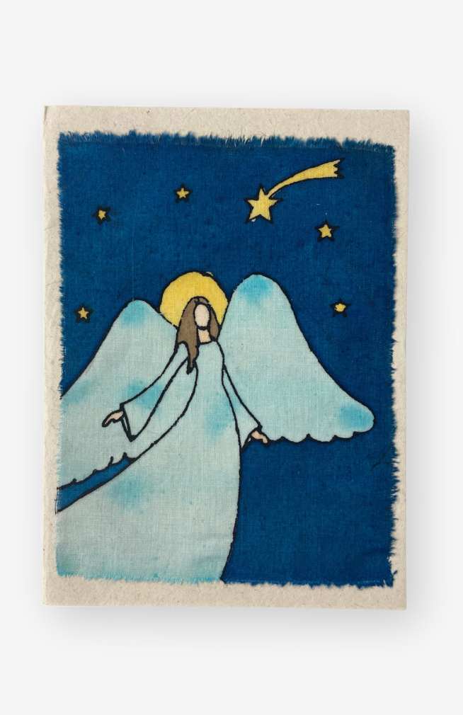 handmade paper card batik tree free fair trade Nepal angel xmas