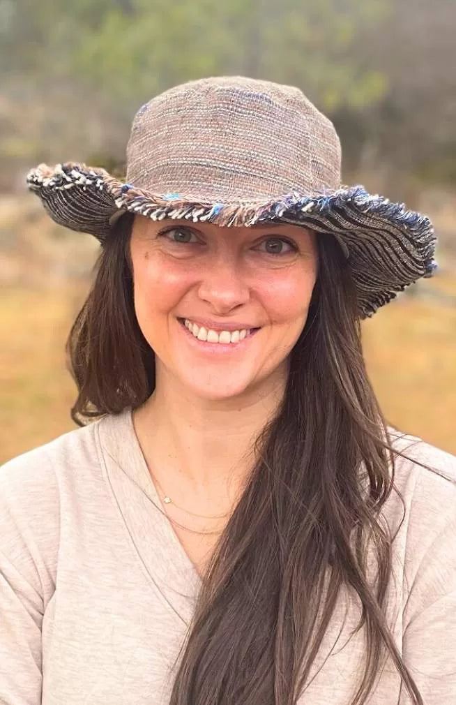 Hemp fringe sun hat fair trade Nepal
