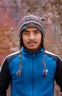 Wool/Silk Knit Earflap Hat, Fleece Lined