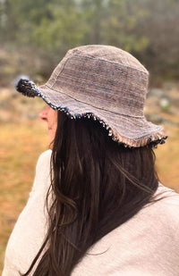 Hemp cotton sun hat fringe fair trade Nepal