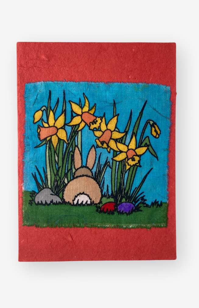 handmade tree free paper card Easter bunny flowers fair trade Nepal