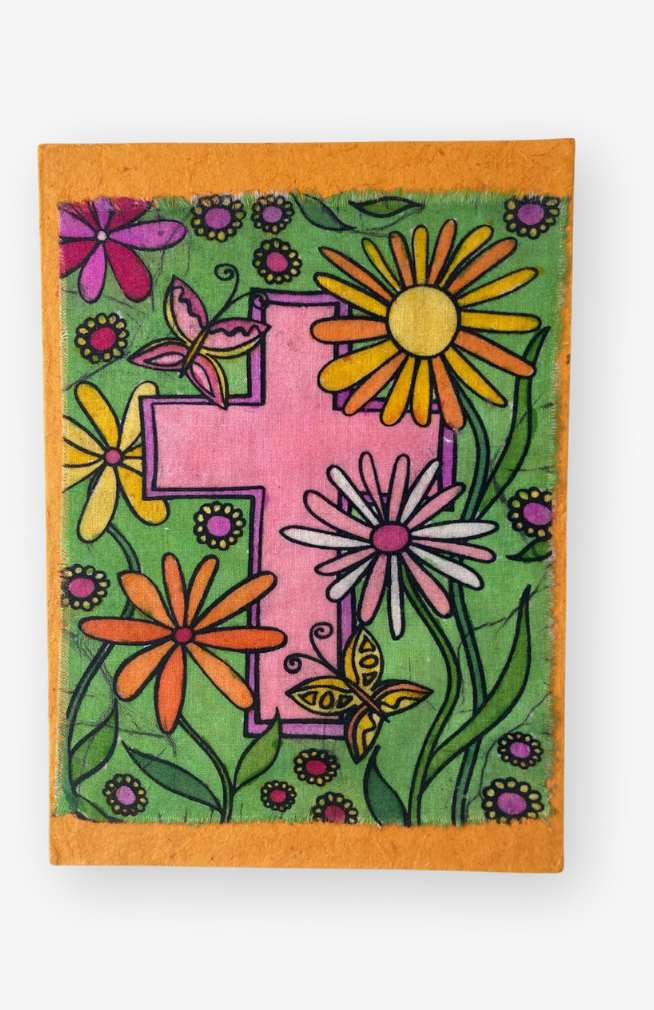 handmade tree free paper card Easter cross flowers fair trade Nepal