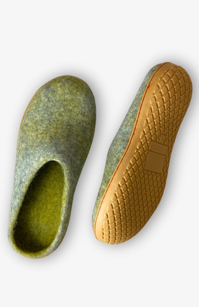 felted wool slip on slipper rubber sole fair trade Nepal