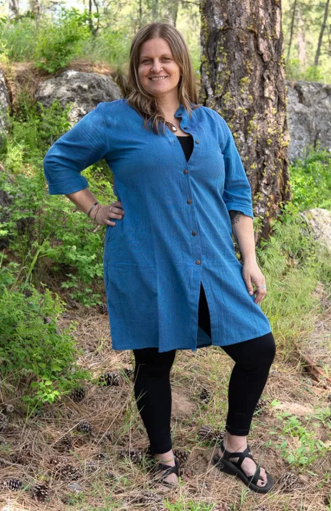 Cotton Shirt Dress, 3/4 Sleeve