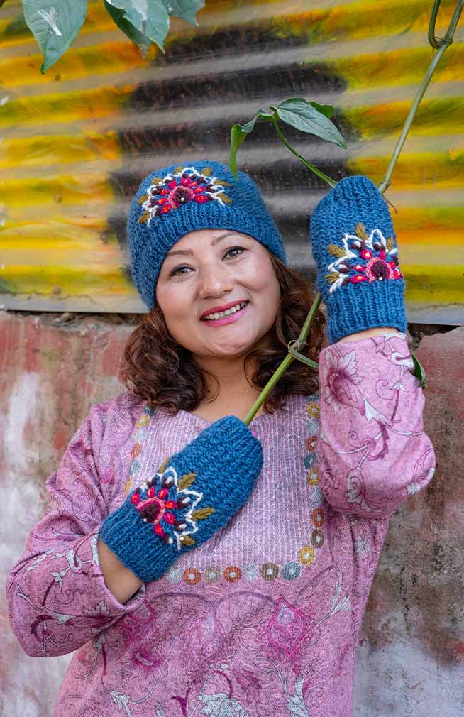 Embroidered & Beaded Wool Hand Warmer, Fleece Lined