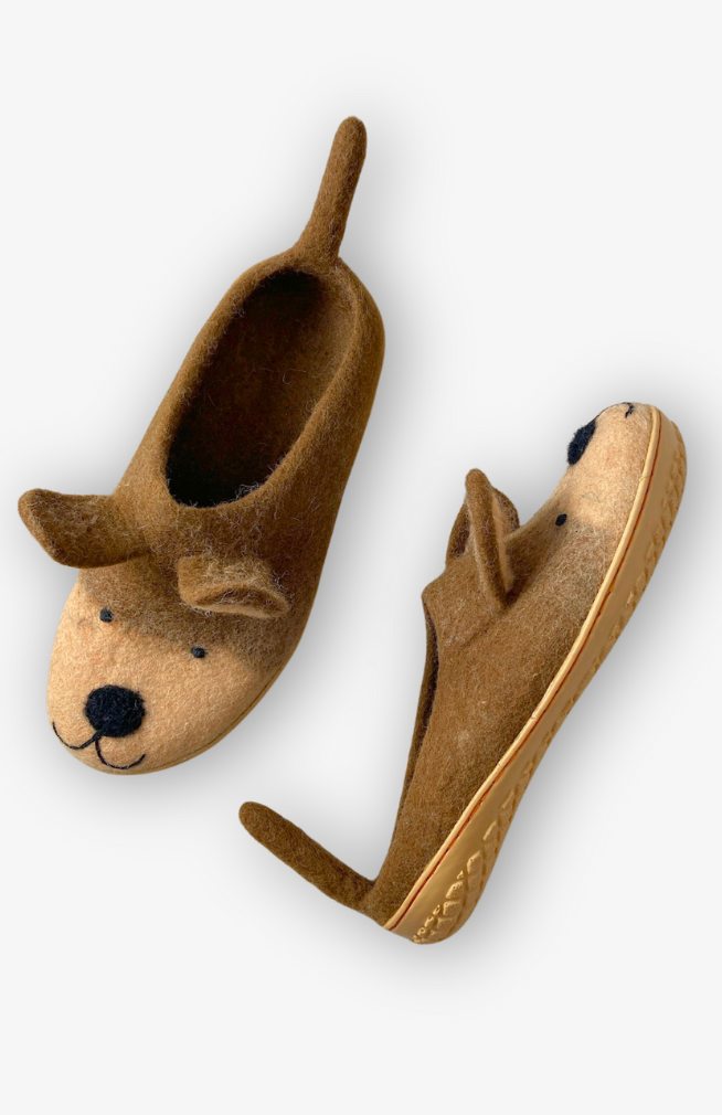 Felted wool dog slipper rubber sole fair trade Nepal