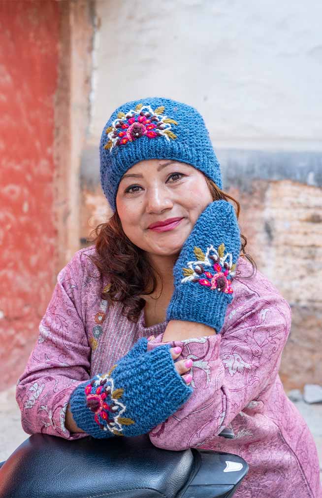 Embroidered & Beaded Wool Knit Hat, Fleece Lined