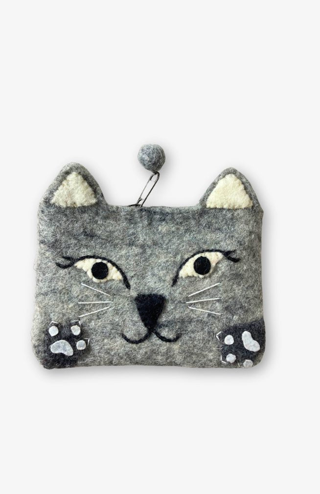 felted wool cat coin purse fair trade Nepal