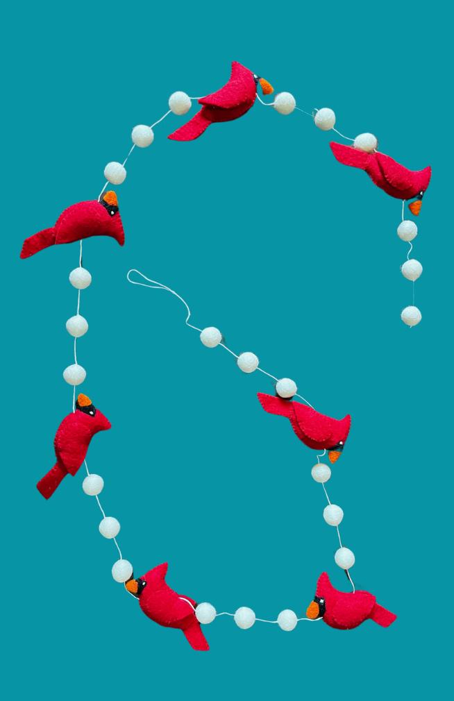 felt red cardinal garland fair trade Nepal