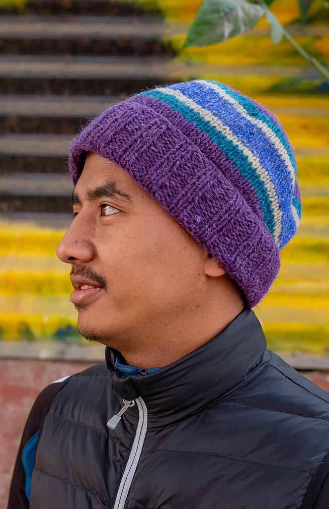 Hand Crafted Hemp & Wool Knit Beanie Hat, Fleece Lined