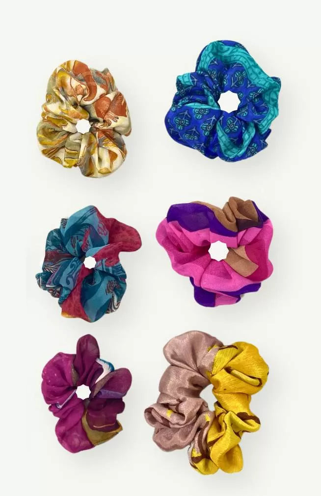 Recycled silk sari hair scrunchy fair trade Nepal