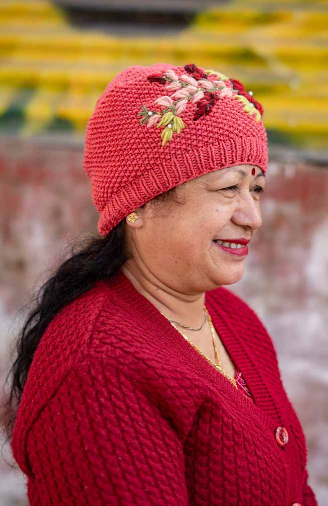 Cotton Knit Hat with Flower Embroidery, Fleece Lined