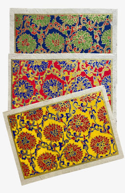 Tibetan flower design tree free paper card set fair trade Nepal