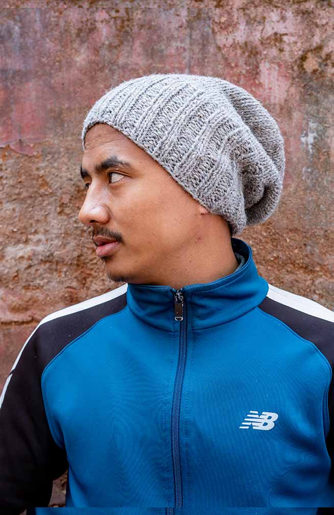 Hand Made Hemp + Wool Blend Knit Slouch Hat, Fleece Lined