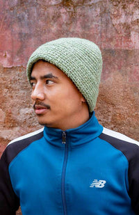 Hand Made Hemp & Wool Blend Knit Fold Hat, Fleece Lined
