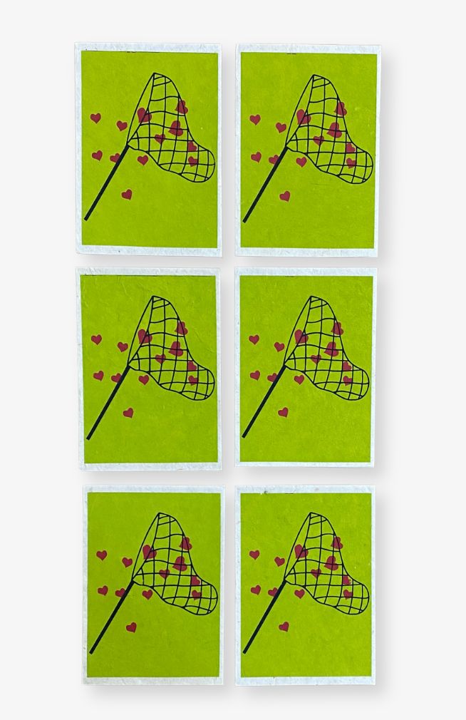 Handcrafted lokta paper 6 card set with matching cream colored envelopes. Handmade in Nepal.