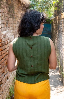 honeycomb cotton tank faux buttons fair trade nepal