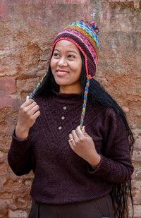 Wool Knit Earflap Hat, Fleece Lined