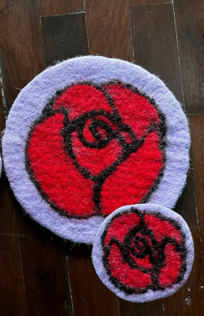 felted wool rose design trivet fair trade Nepal