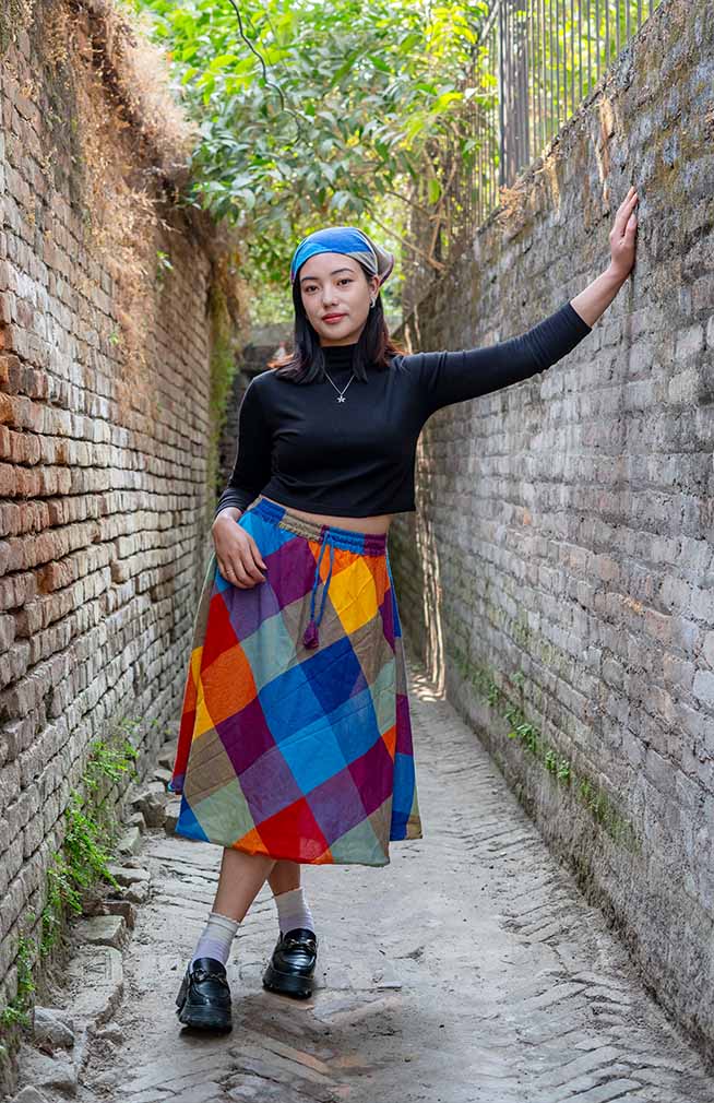 cotton checkered skirt fair trade nepal