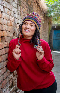Wool Knit Earflap Hat w/Stripes & Babbles, Fleece Lined