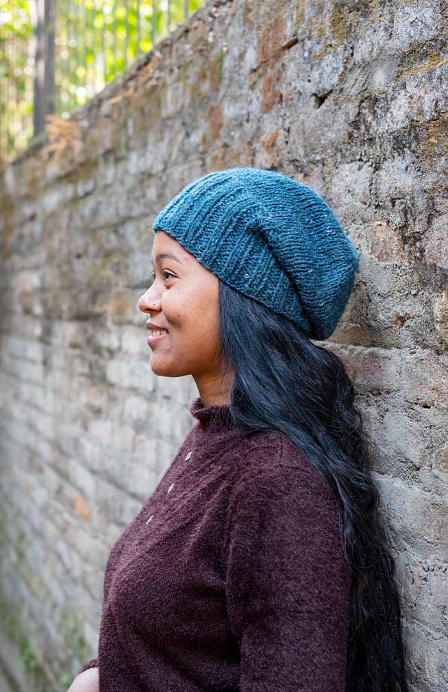 Hand Made Hemp + Wool Blend Knit Slouch Hat, Fleece Lined
