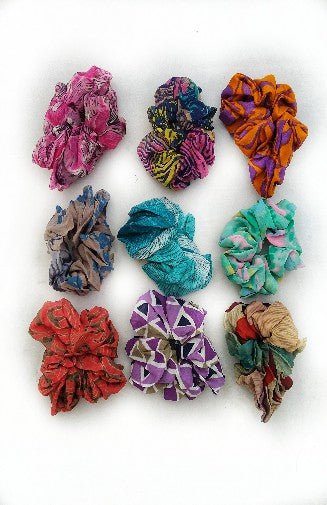 recycled silk sari hair scrunchy fair trade Nepal