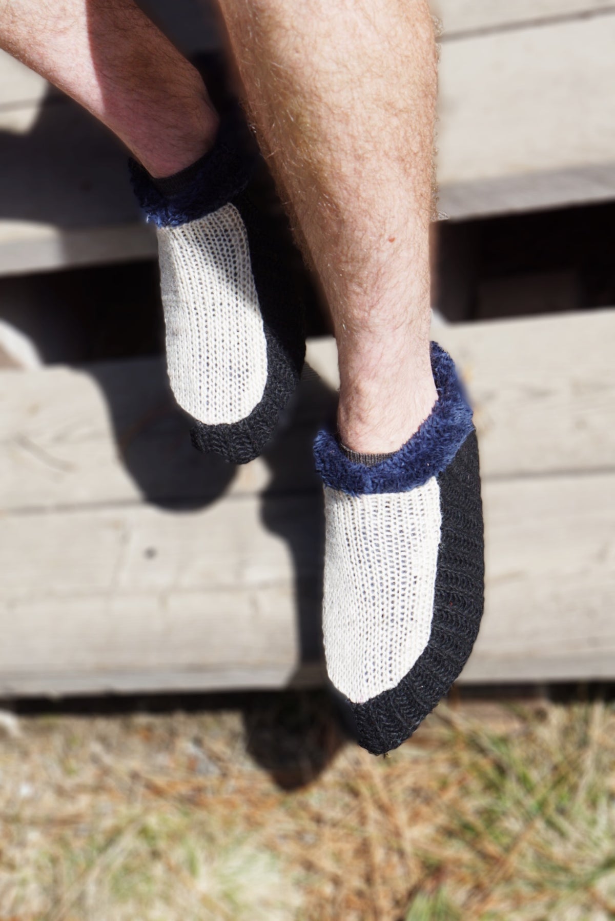 Fleece-Lined Wool Knit Slipper with Leather Sole