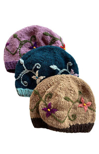 hand knit wool hat, fair trade Nepal