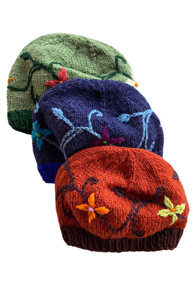 hand knit wool hat, fair trade Nepal