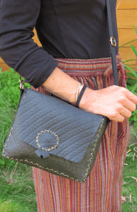 Handcrafted Recycled Rubber Flap Purse w Removable Strap