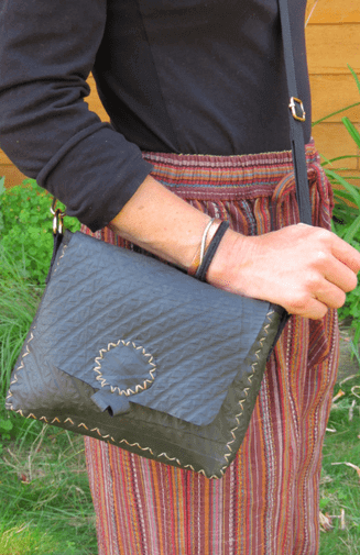 Handcrafted Recycled Rubber Flap Purse w Removable Strap