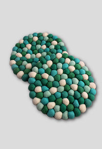 felt ball trivet turquoise fair trade nepal