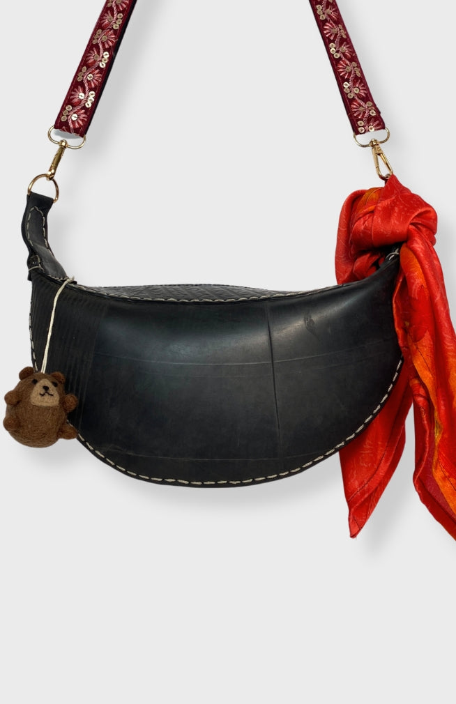 Handmade brown felt teddy bear bag charm for bags, backpacks, purses, handmade in Nepal of 100% New Zealand wool.