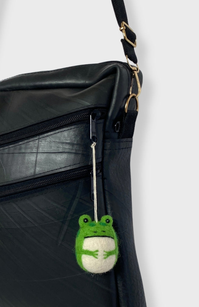 Handmade Felted Green and White Frog Bag Charm Fair Trade
