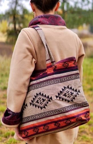 cotton block print tote bag fair trade nepal