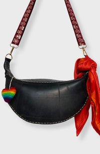 Handmade Rainbow Heart Shaped zipper pull for bag, backpack, or purse, handmade in Nepal.