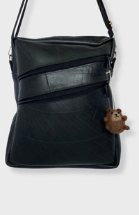 Handmade brown felt teddy bear bag charm for bags, backpacks, purses, handmade in Nepal of 100% New Zealand wool.