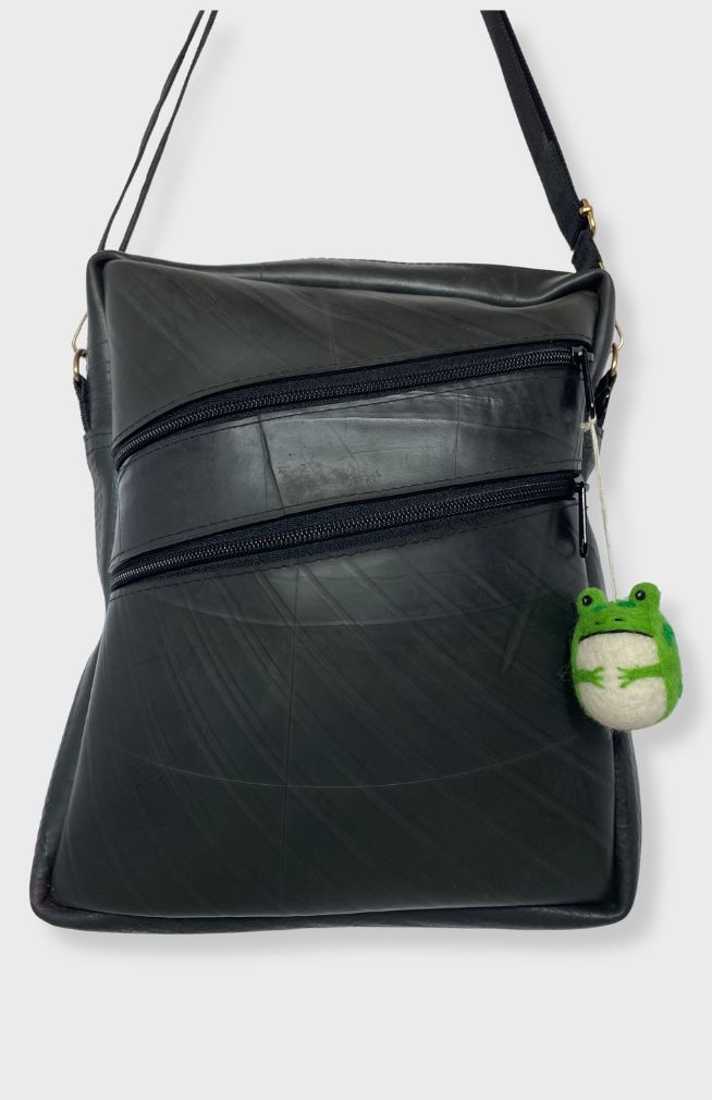 Handmade Felted Green and White Frog Bag Charm Fair Trade