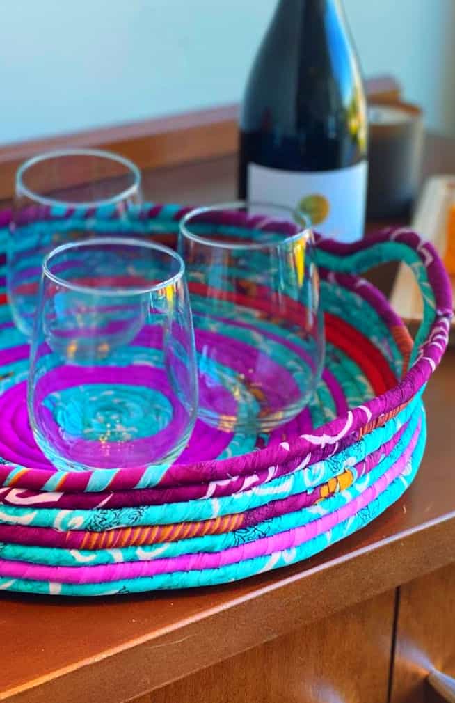 sari wrapped tray, baskets, fair trade nepal,