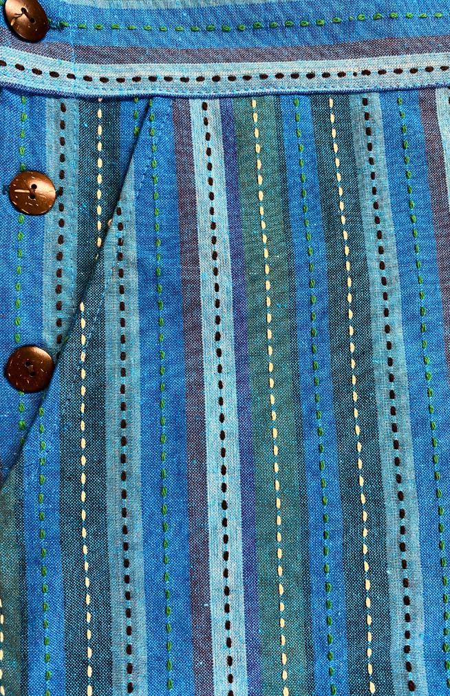 Blue Embroidered Cotton Overalls