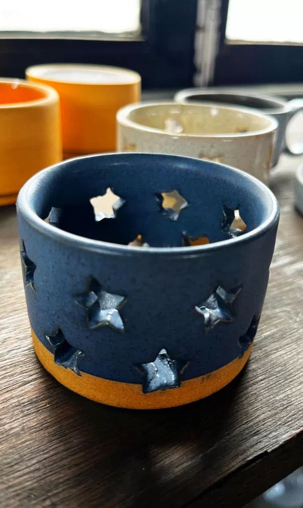ceramic tea light holder, fair trade Nepal